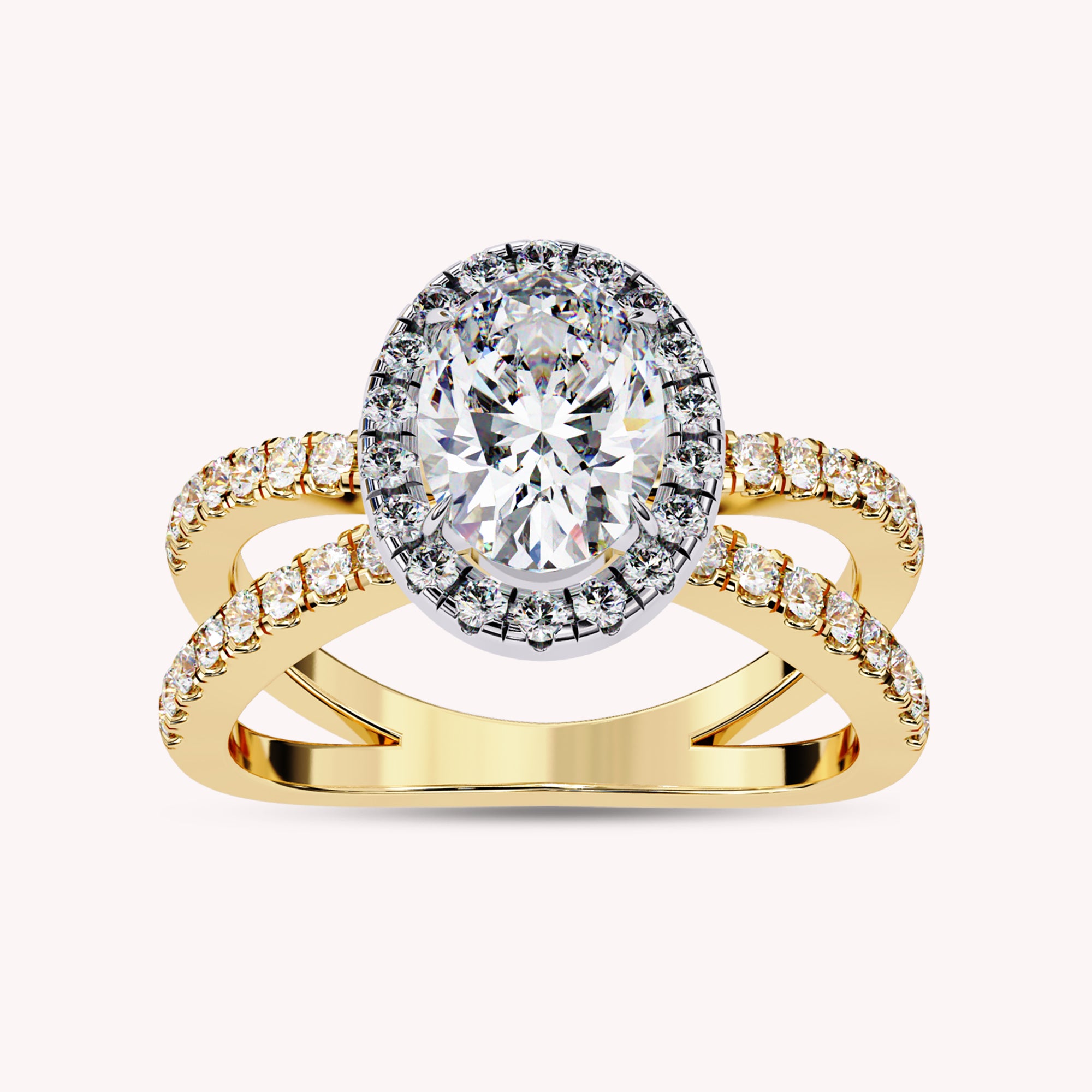 Marine Oval Cut Split Shank Halo Lab Grown Diamond Engagement Ring