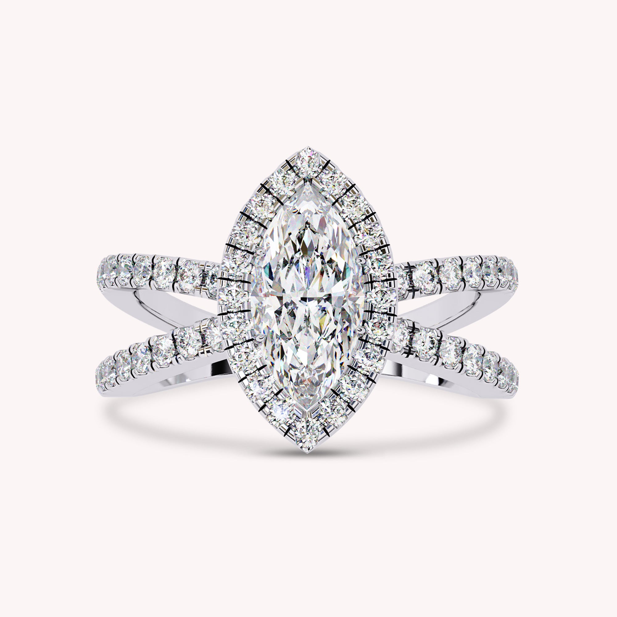 Palmer Marquise Cut Split Shank Halo Lab Grown Diamond Engagement Ring