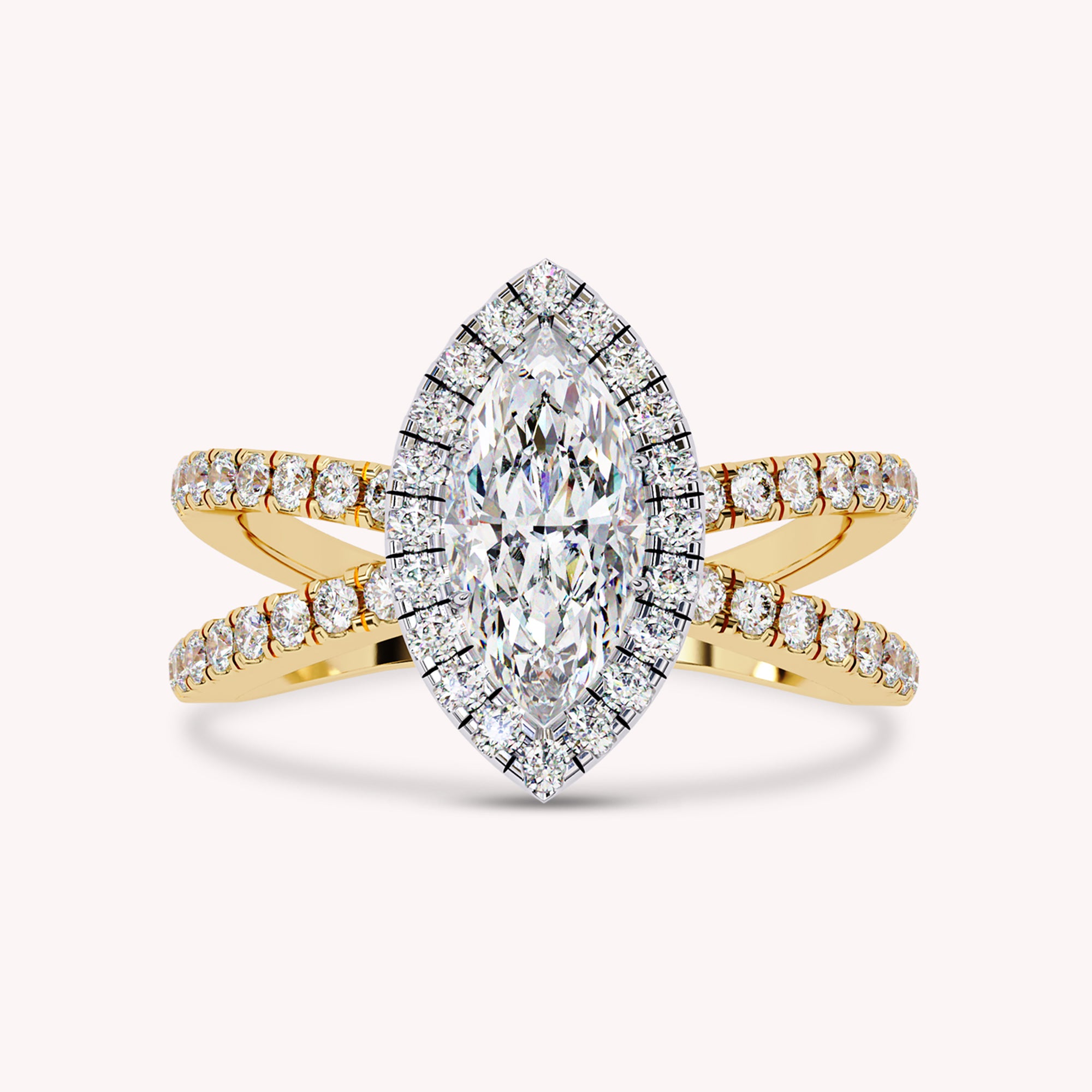 Palmer Marquise Cut Split Shank Halo Lab Grown Diamond Engagement Ring