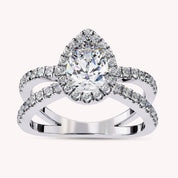 Delaney Pear Cut Split Shank Halo Lab Grown Diamond Engagement Ring