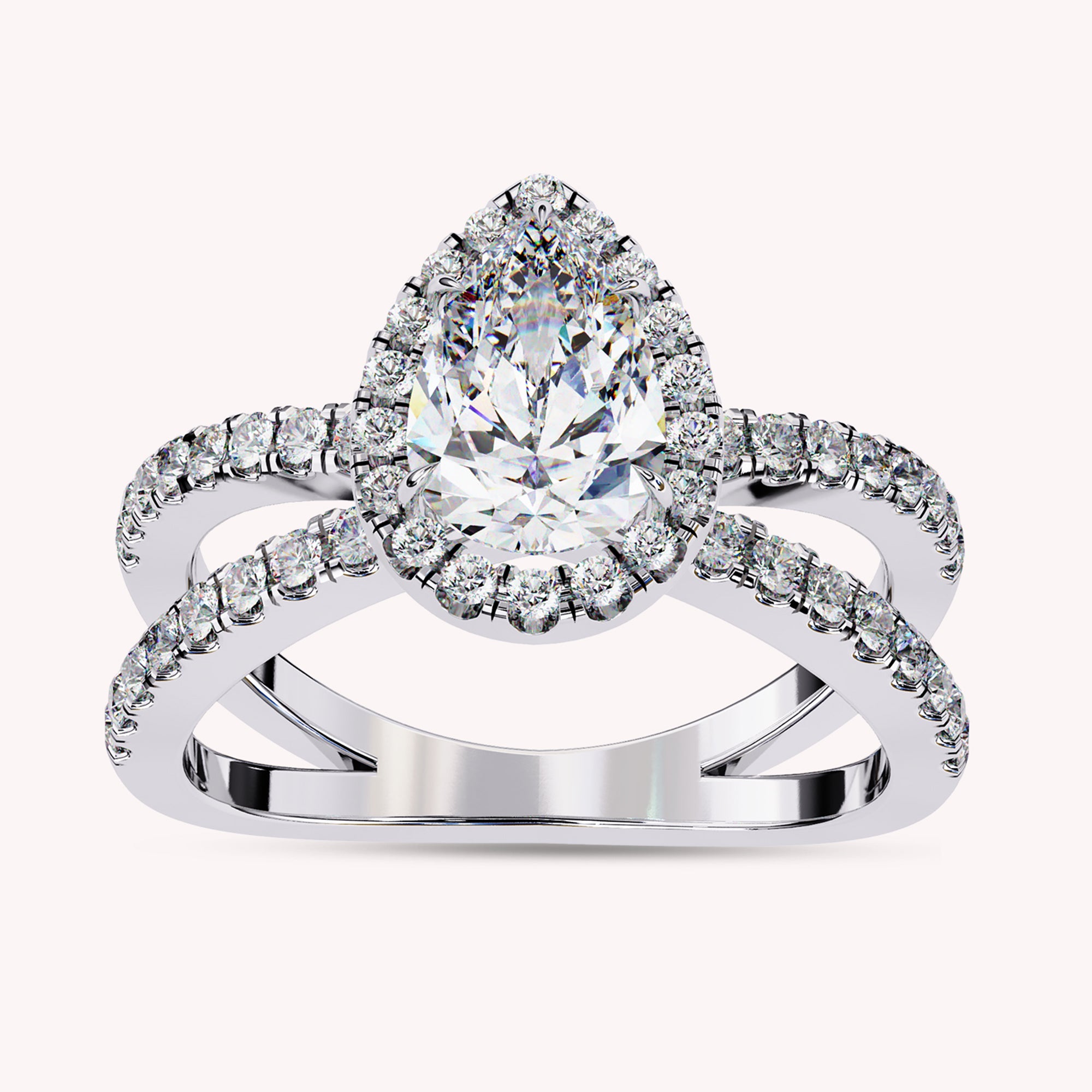 Delaney Pear Cut Split Shank Halo Lab Grown Diamond Engagement Ring