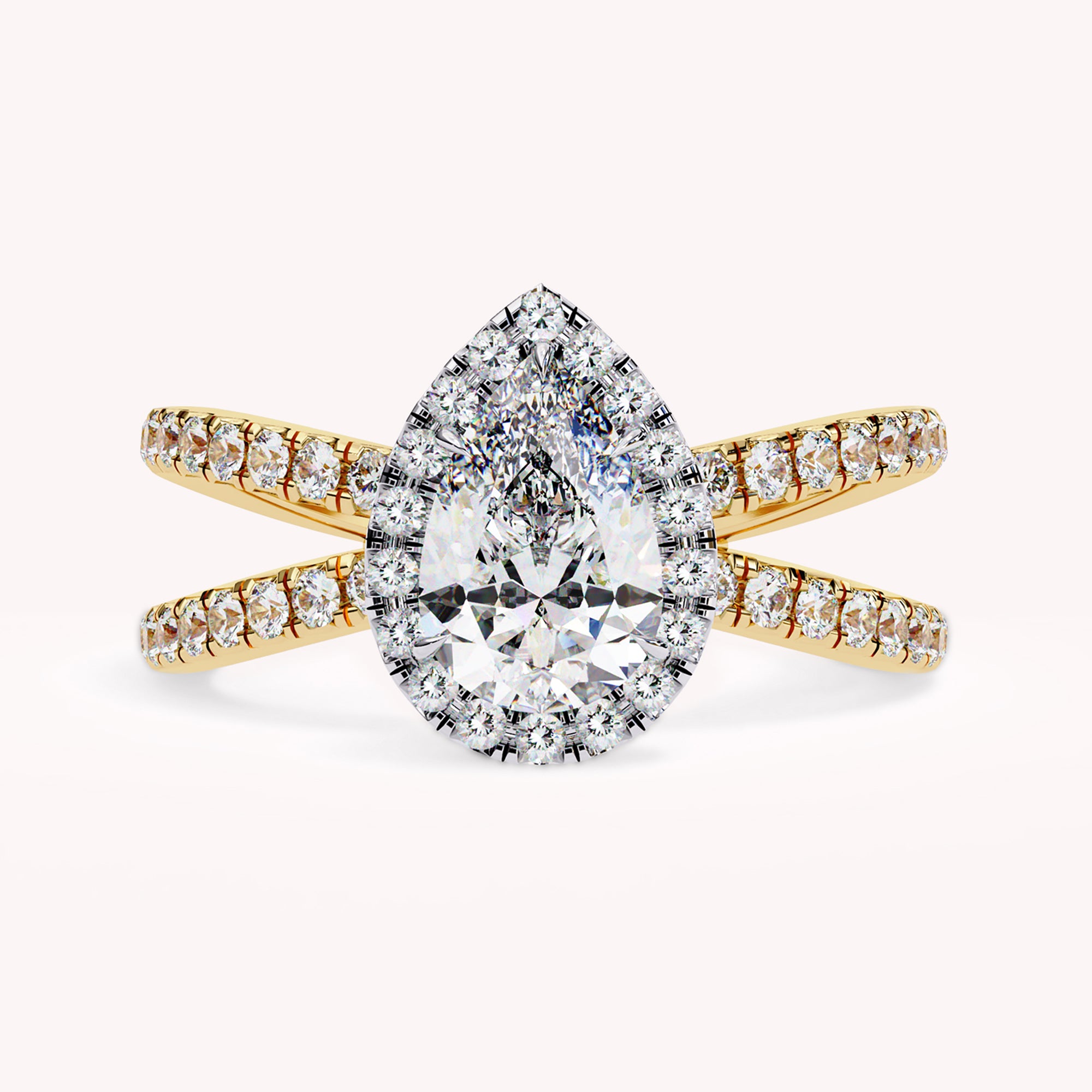 Delaney Pear Cut Split Shank Halo Lab Grown Diamond Engagement Ring