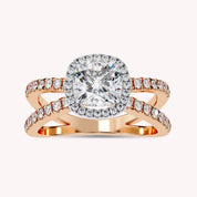 Kara Cushion Cut Split Shank Halo Lab Grown Diamond Engagement Ring