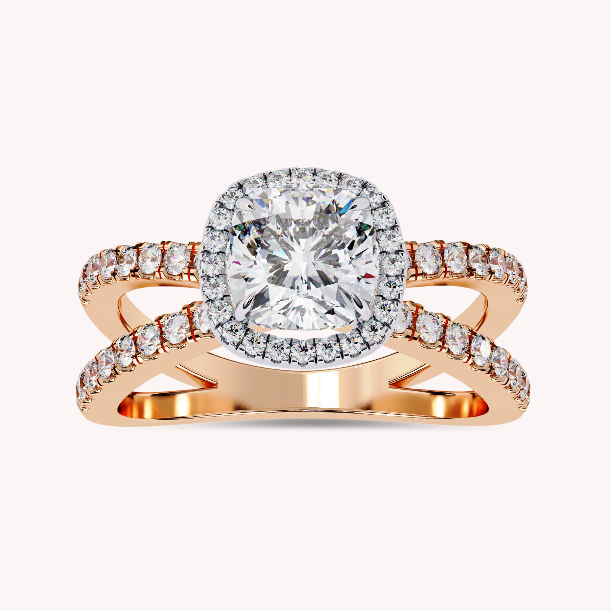 Kara Cushion Cut Split Shank Halo Lab Grown Diamond Engagement Ring