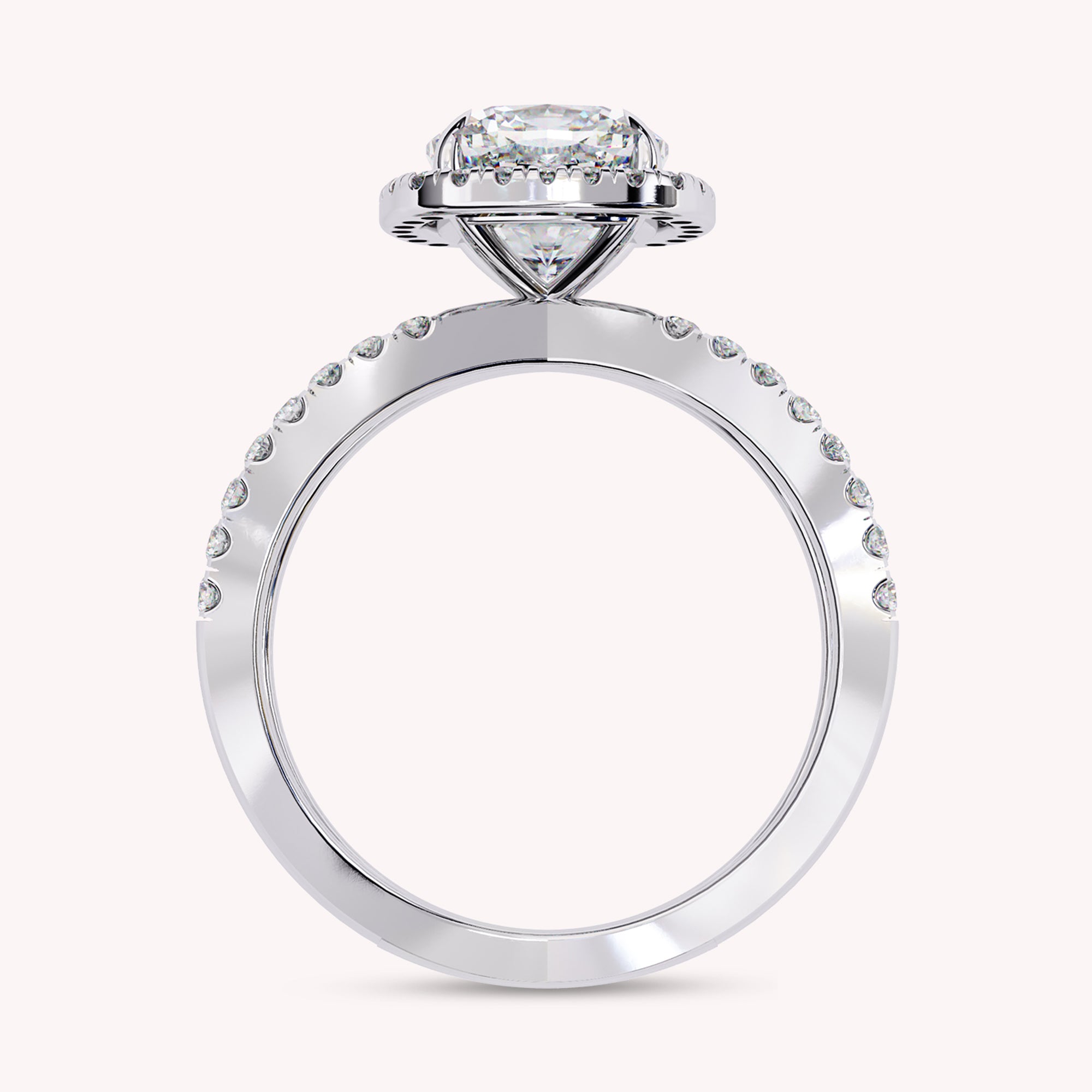 Kara Cushion Cut Split Shank Halo Lab Grown Diamond Engagement Ring