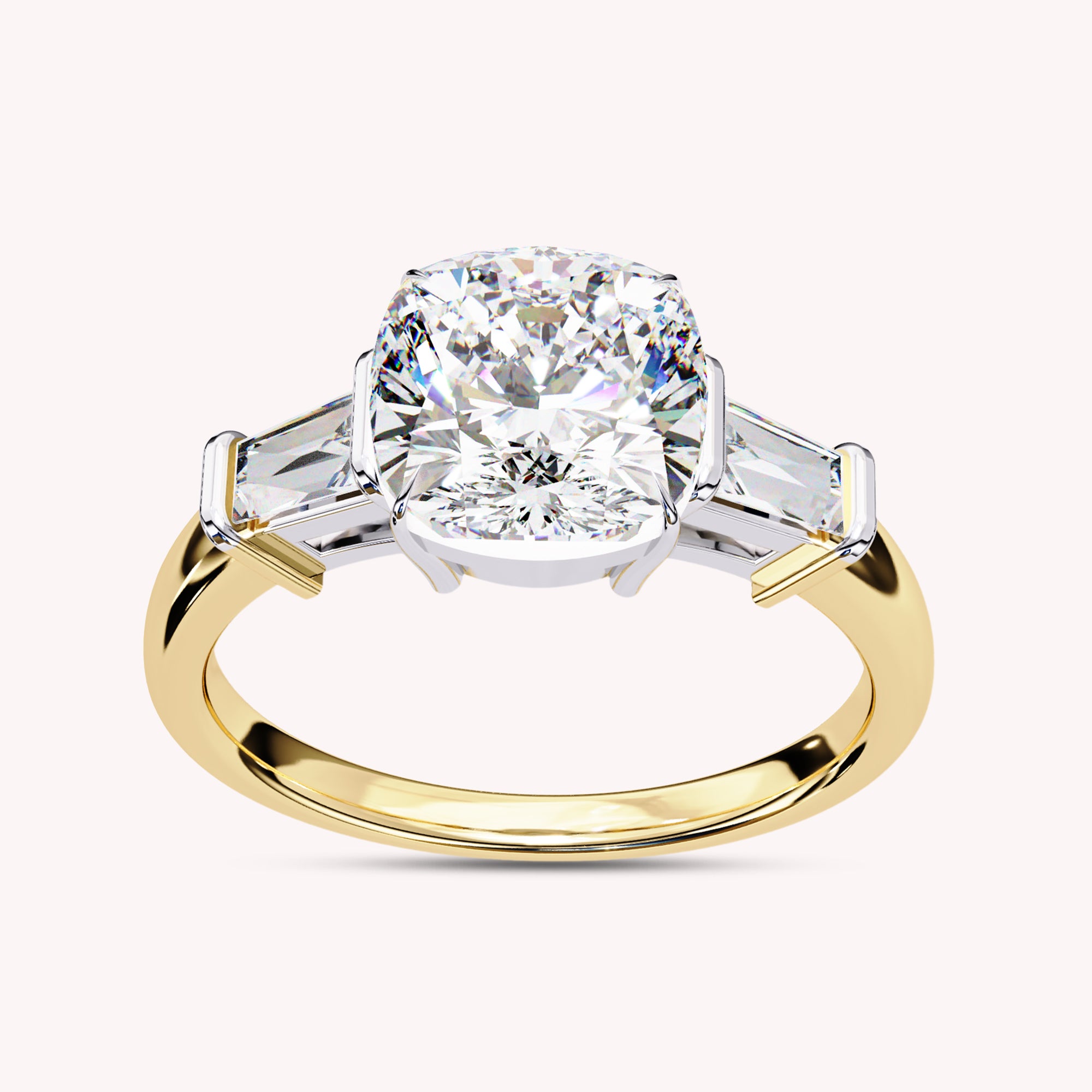 Lab Grown Cushion Cut With Tapered Baguettes Elongated Cushion