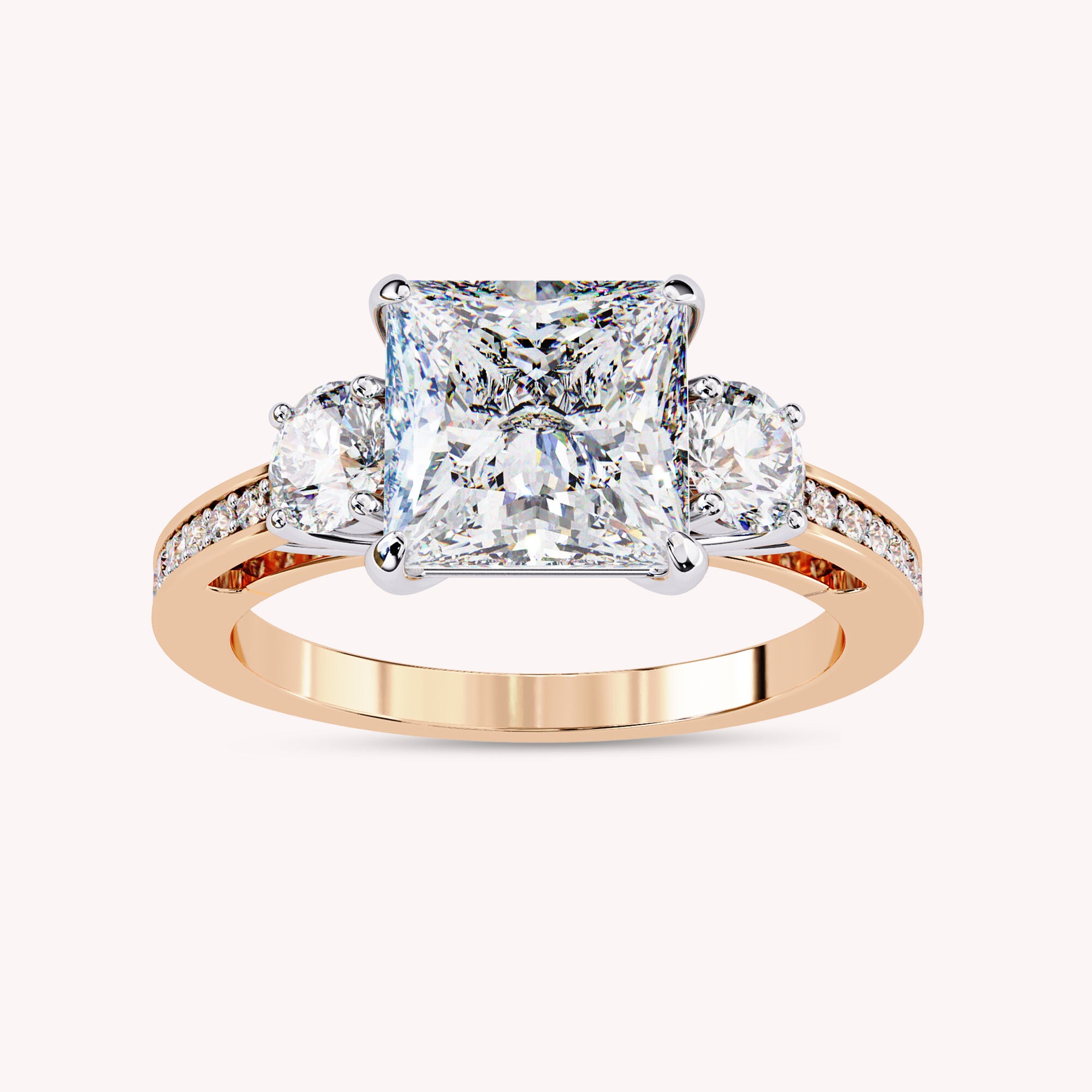 Elaine Three Stone Princess Cut Lab Grown Diamond Engagement Ring