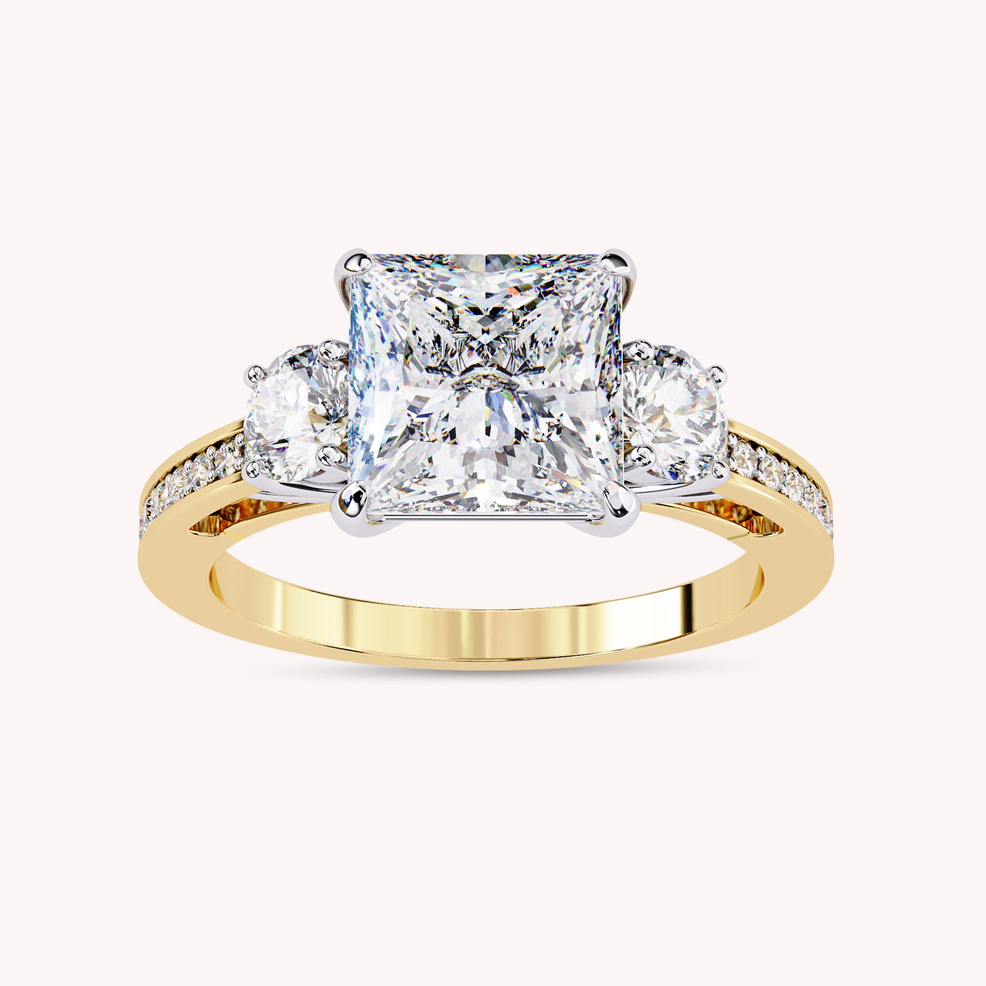 Elaine Three Stone Princess Cut Lab Grown Diamond Engagement Ring