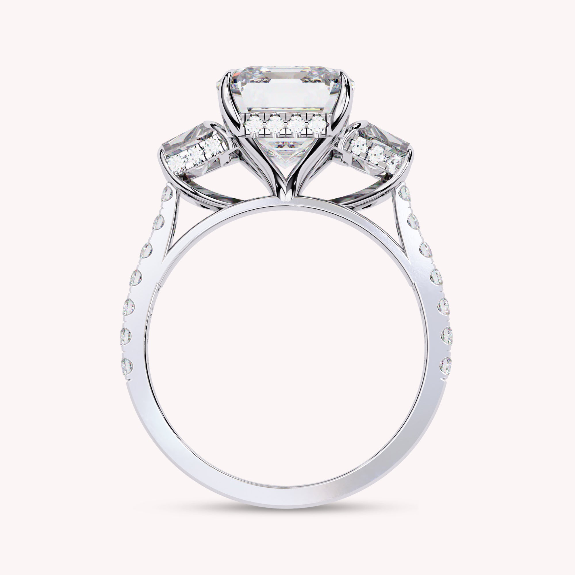 Leda 3 Stone Hidden Halo Lab Grown Diamond Engagement Ring