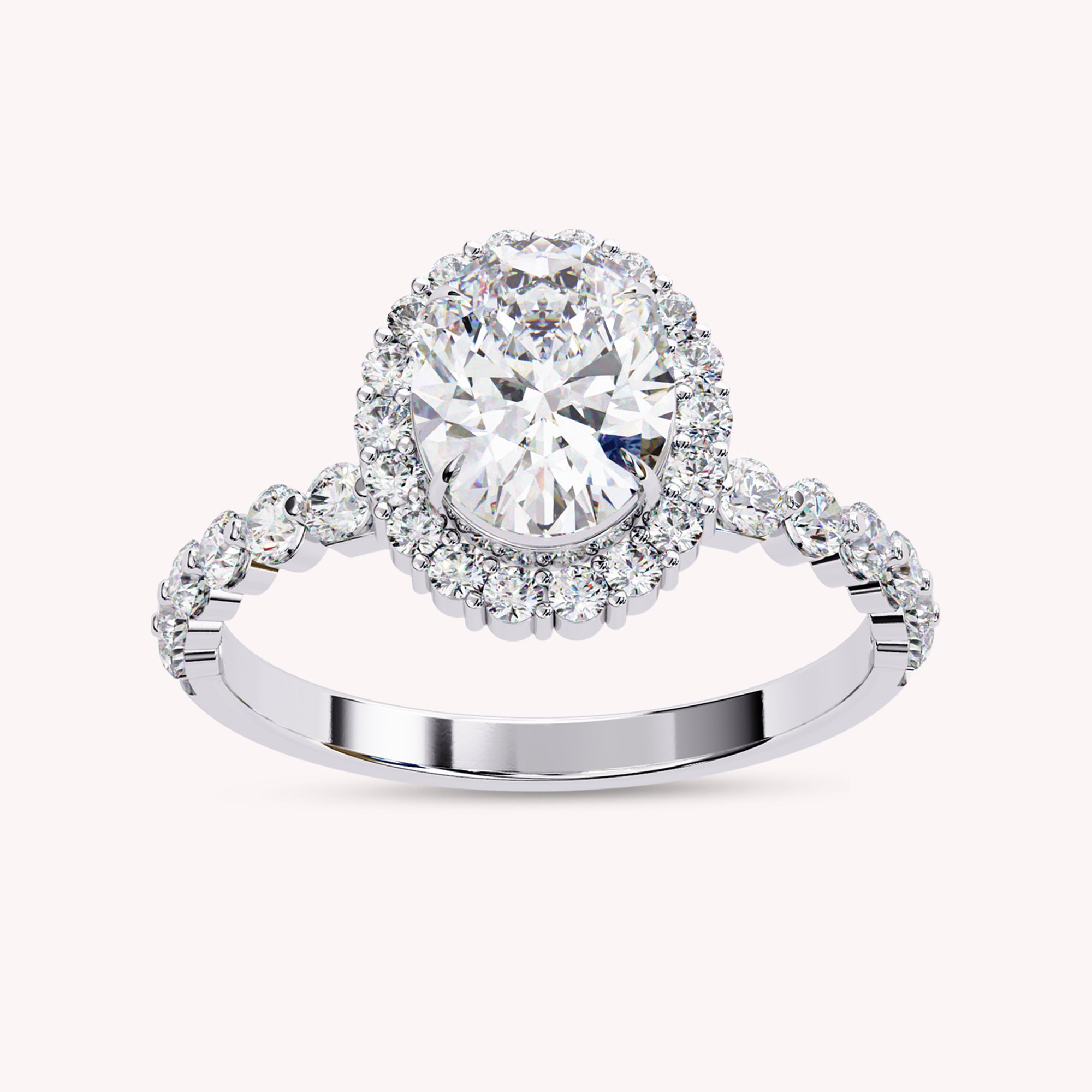 Eris Half Eternity Oval Cut Lab Grown Diamond Engagement Ring