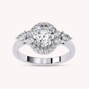 Lori 3 Stone Halo Oval Cut Lab Grown Diamond Engagement Ring