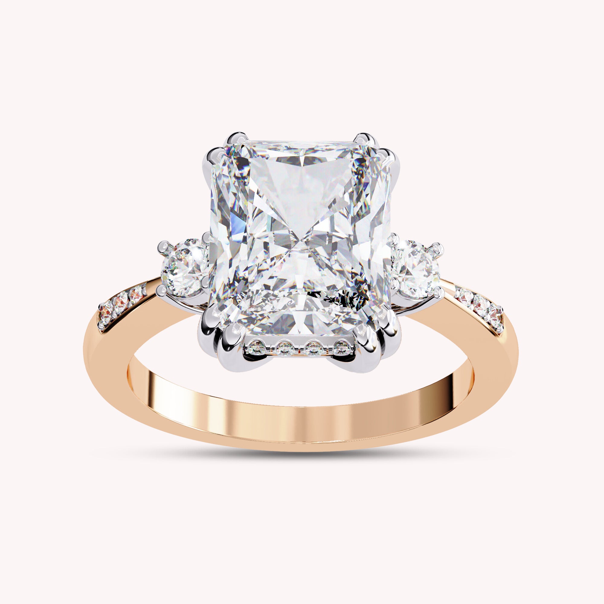 Elisabeth 3 Stone Hidden Halo Lab Grown Diamond Engagement Ring