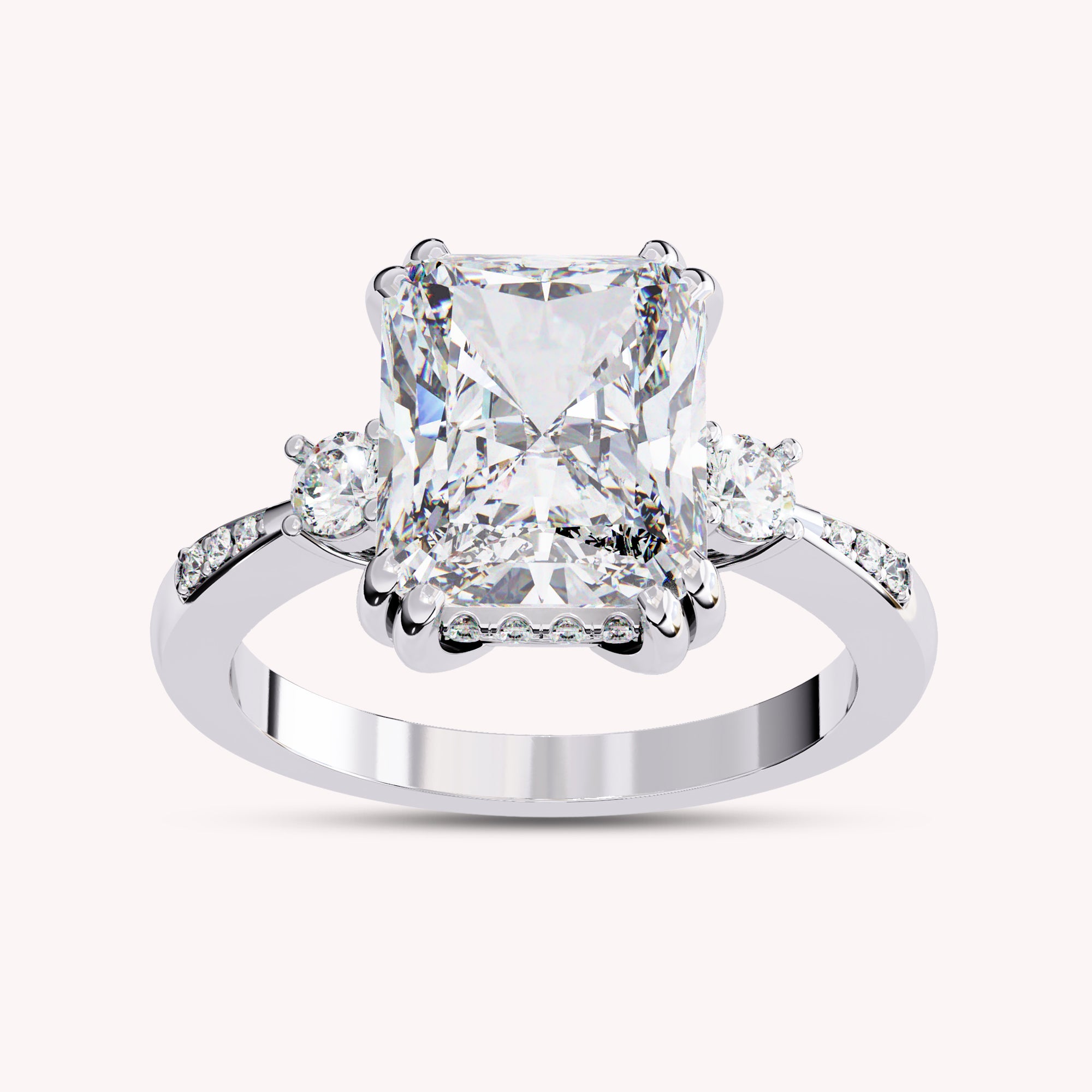 Elisabeth 3 Stone Hidden Halo Lab Grown Diamond Engagement Ring