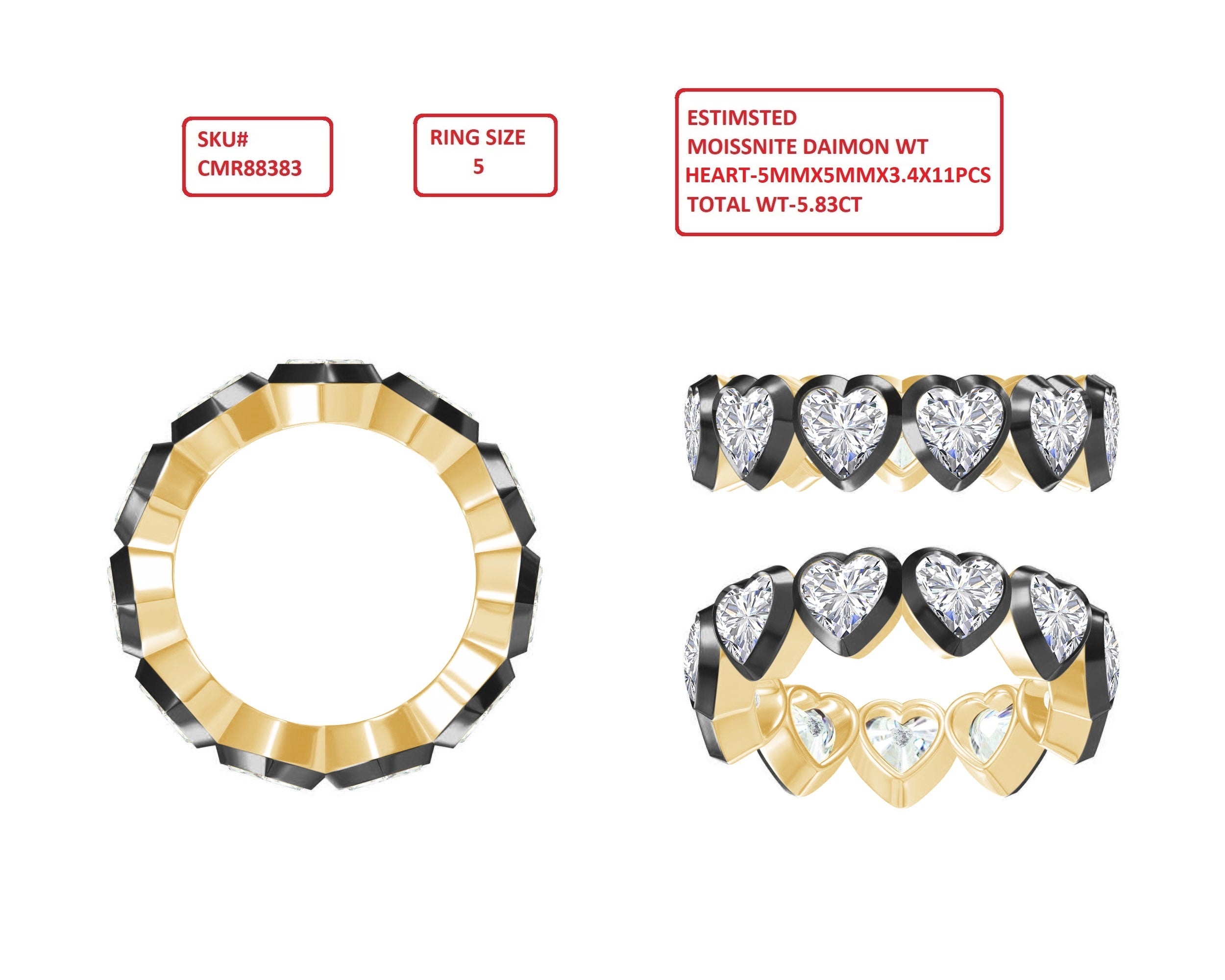 Heart Shape Lab Created Moissanite Two Tone Full Eternity Ring