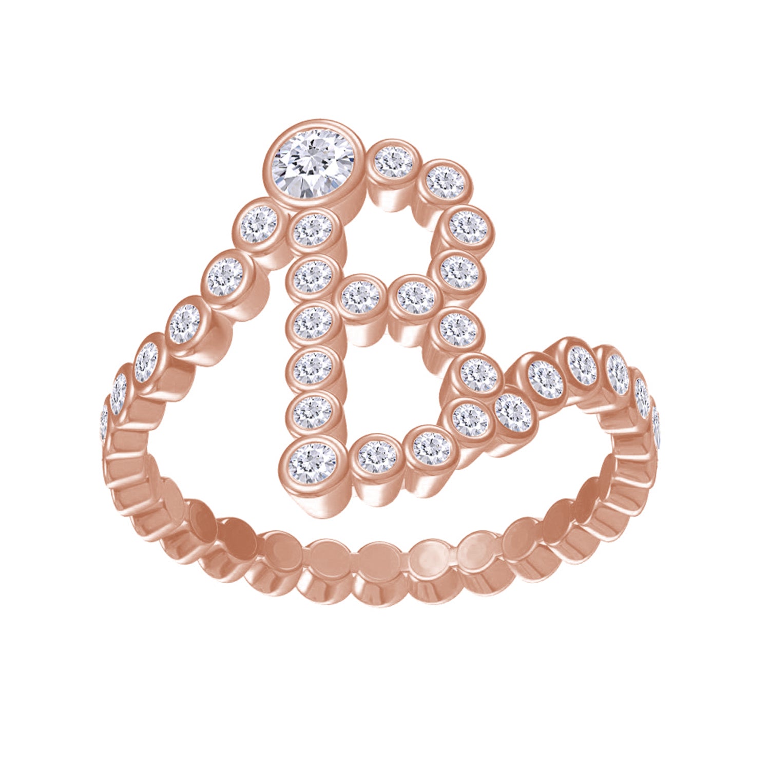 Bubble Round shape Lab Created Moissanite Initial Letter Ring