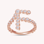 Bubble Round Lab Created Moissanite Initial Letter Ring