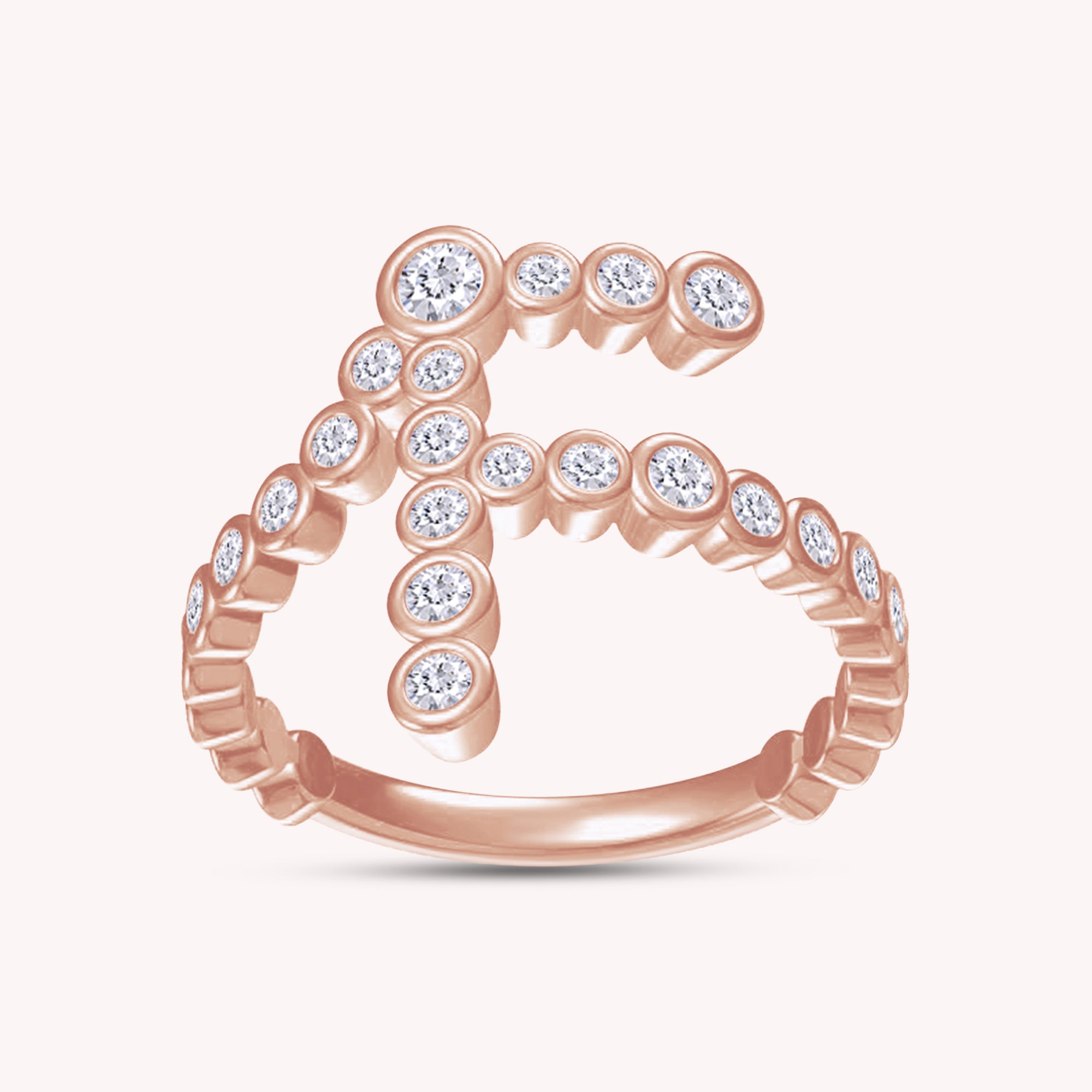 Bubble Round Lab Created Moissanite Initial Letter Ring