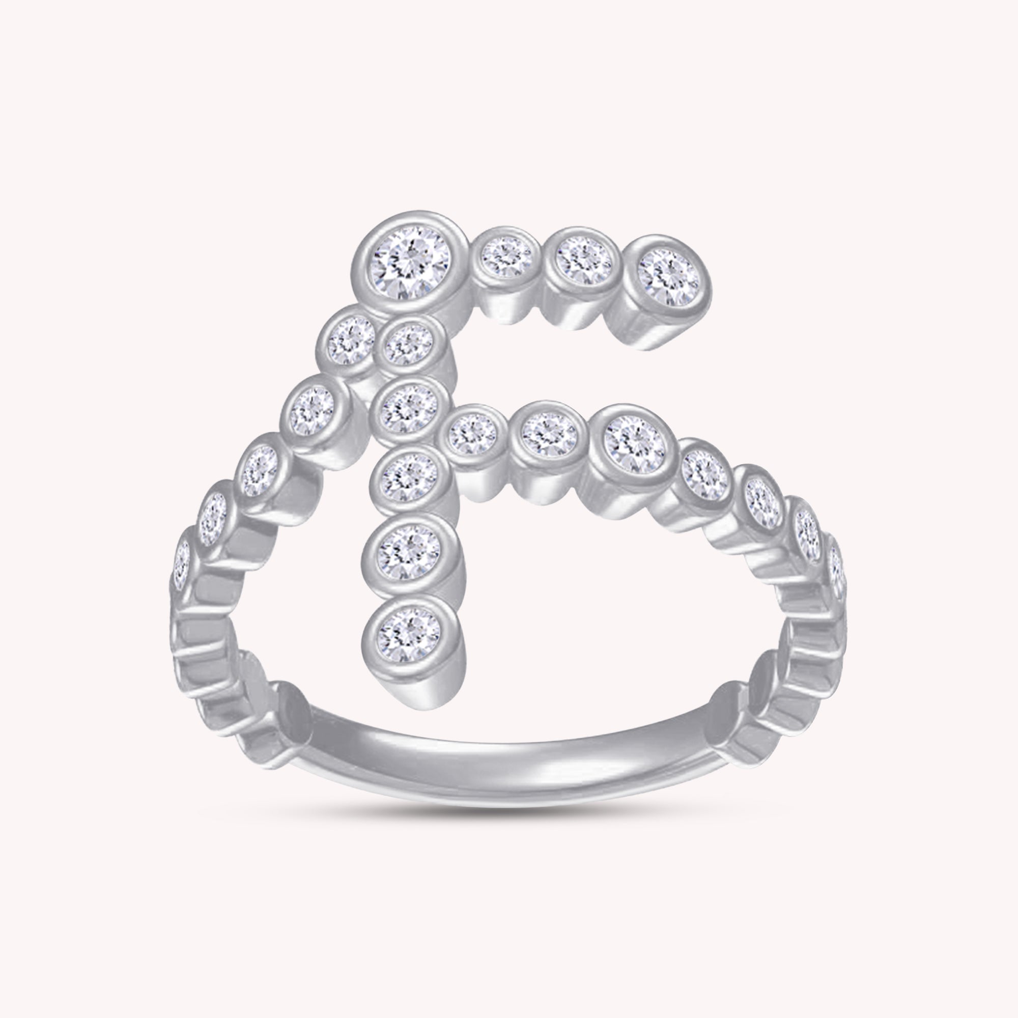 Bubble Round Lab Created Moissanite Initial Letter Ring