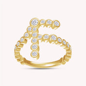 Bubble Round Lab Created Moissanite Initial Letter Ring