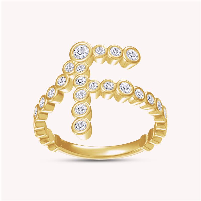 Bubble Round Lab Created Moissanite Initial Letter Ring
