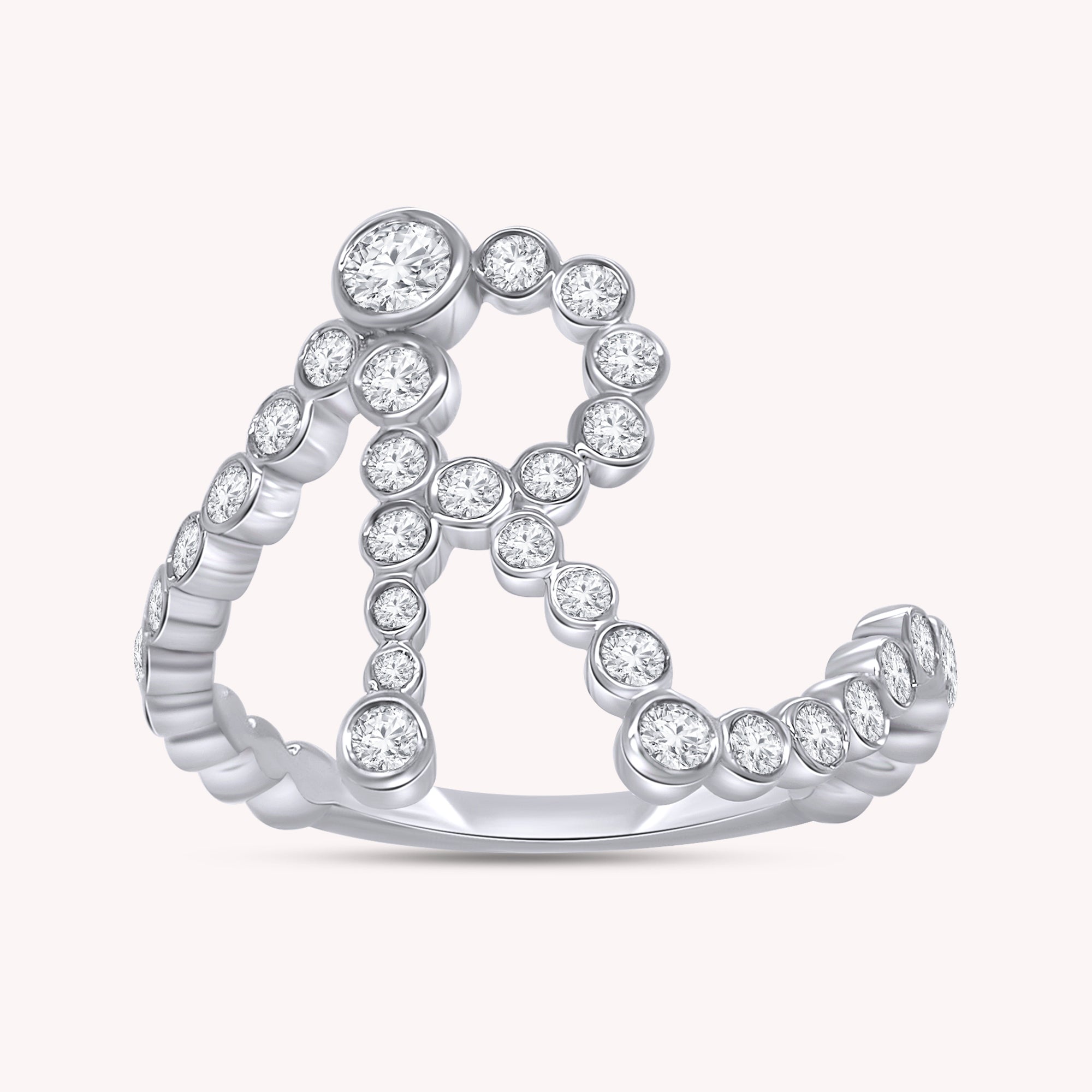 Bubble Round shape Lab Created Moissanite Initial Letter Ring