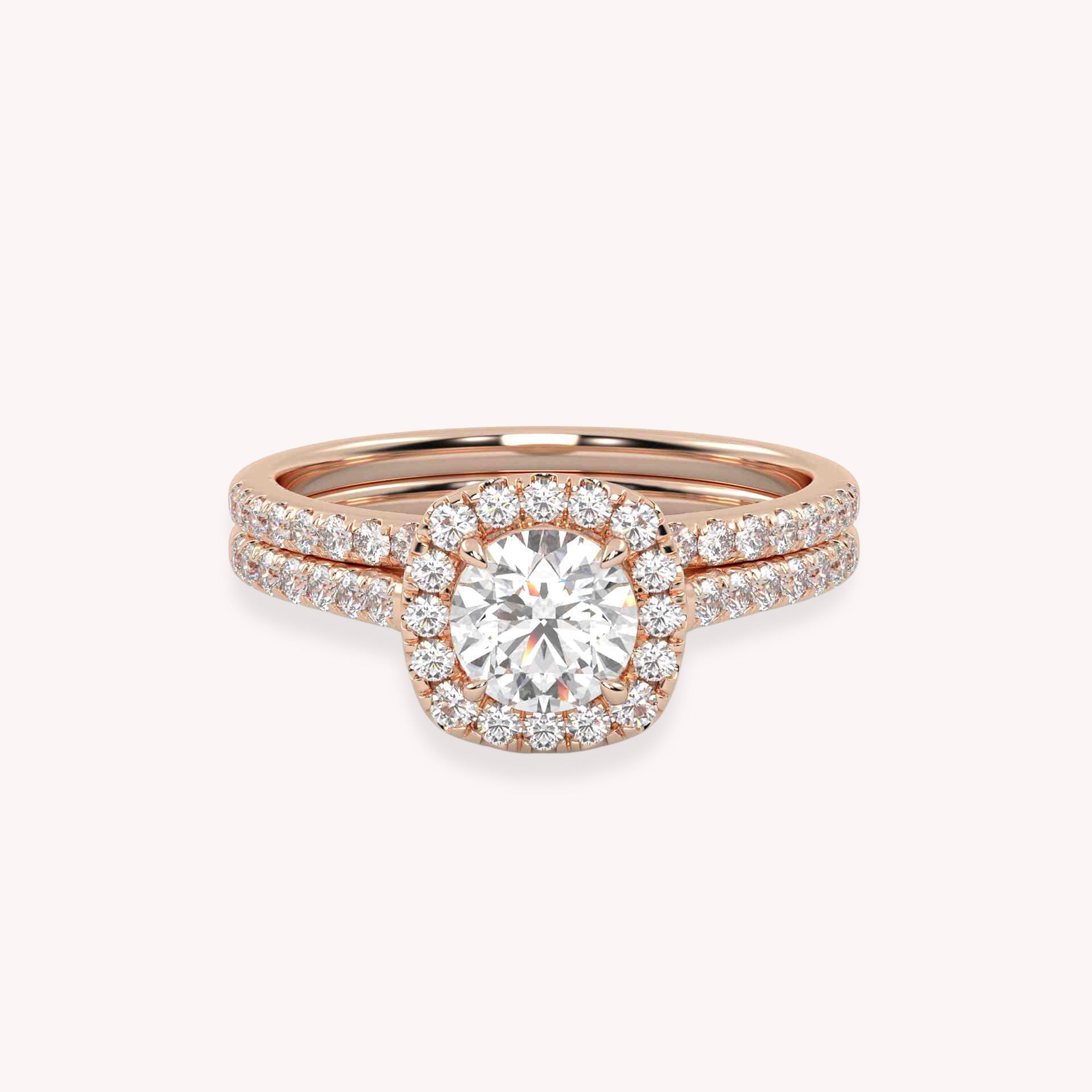 IGI Certified Halo Solitaire Bridal Ring Set