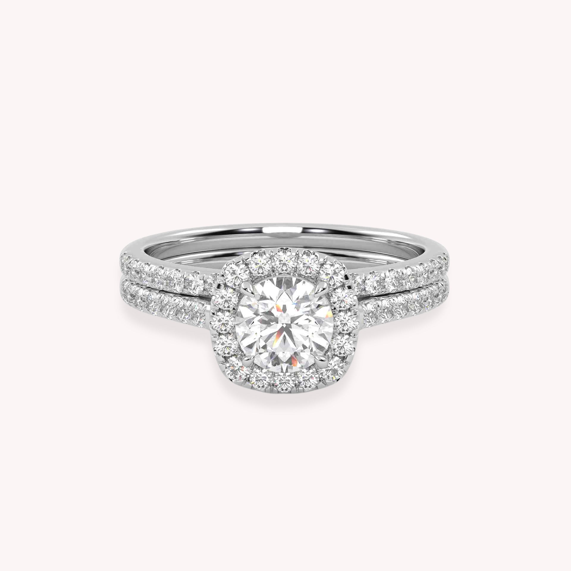 IGI Certified Halo Solitaire Bridal Ring Set