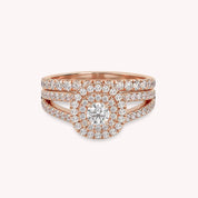 IGI Certified Double Halo Split Shank Bridal Ring Set