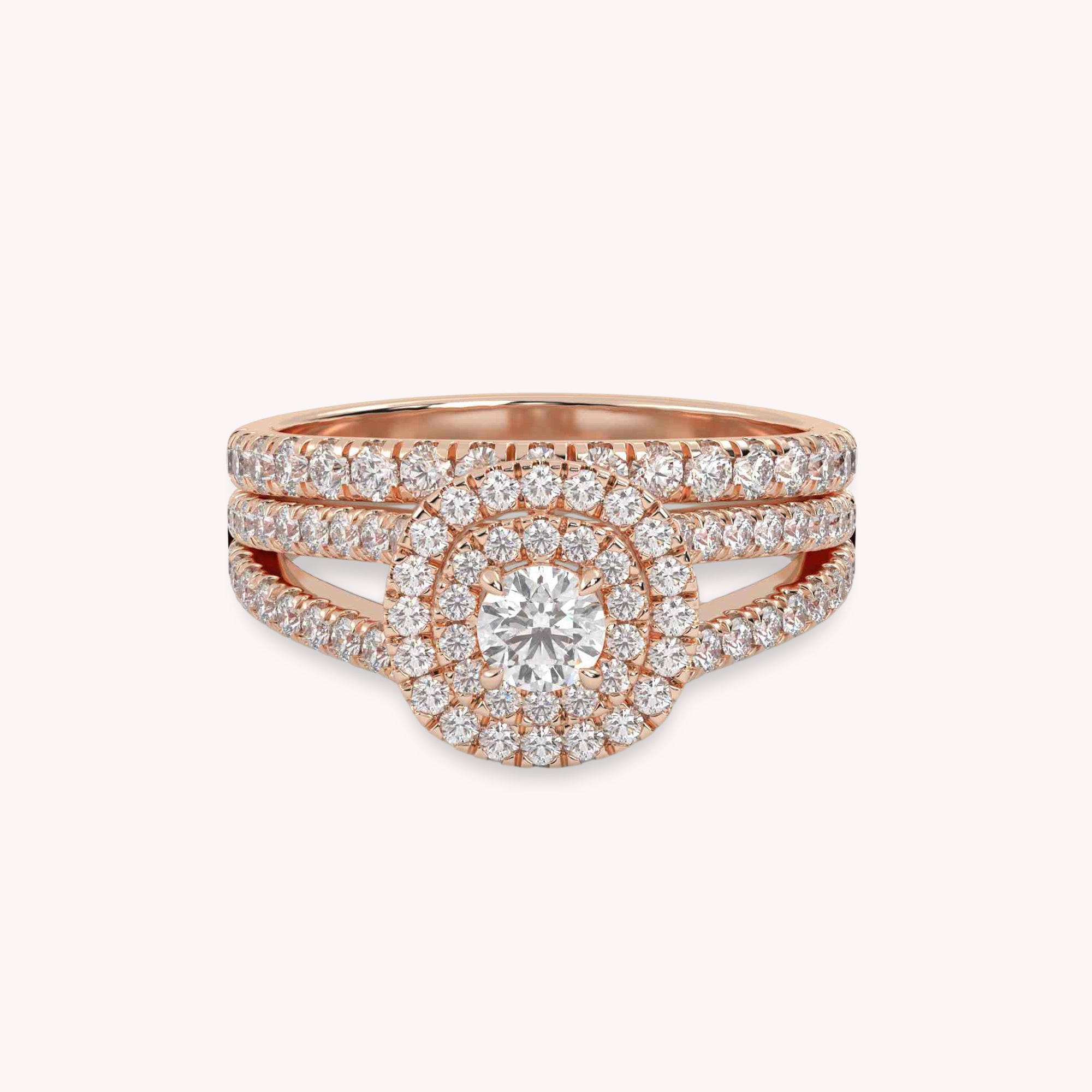 IGI Certified Double Halo Split Shank Bridal Ring Set