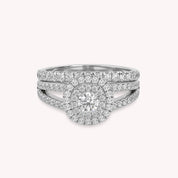 IGI Certified Double Halo Split Shank Bridal Ring Set