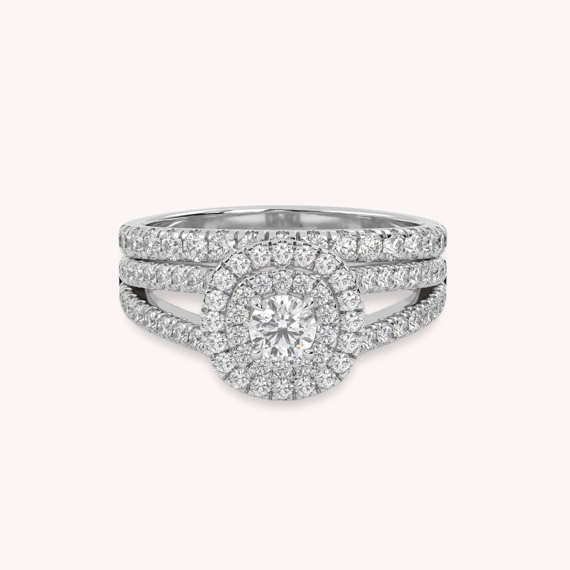 IGI Certified Double Halo Split Shank Bridal Ring Set