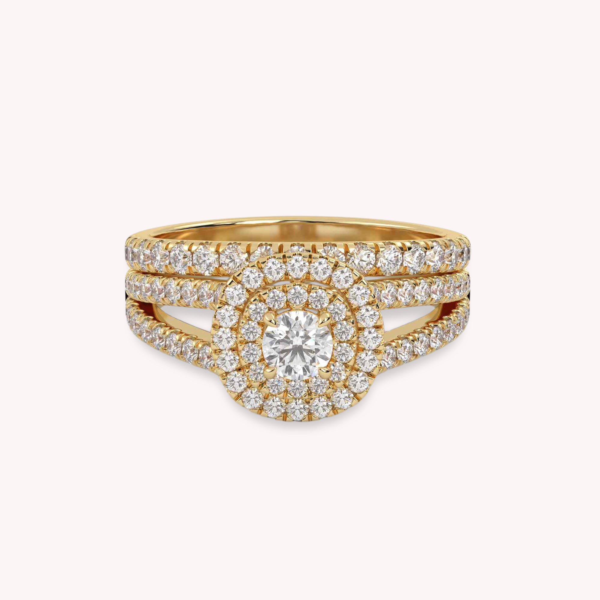 IGI Certified Double Halo Split Shank Bridal Ring Set