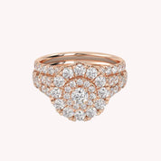 IGI Certified Round Shape Double Halo Split Shank Bridal Ring Set