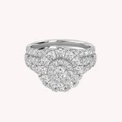 IGI Certified Round Shape Double Halo Split Shank Bridal Ring Set