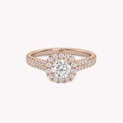IGI Certified Round Shape Double Row Halo Solitaire Engagement Ring