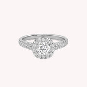 IGI Certified Round Shape Double Row Halo Solitaire Engagement Ring