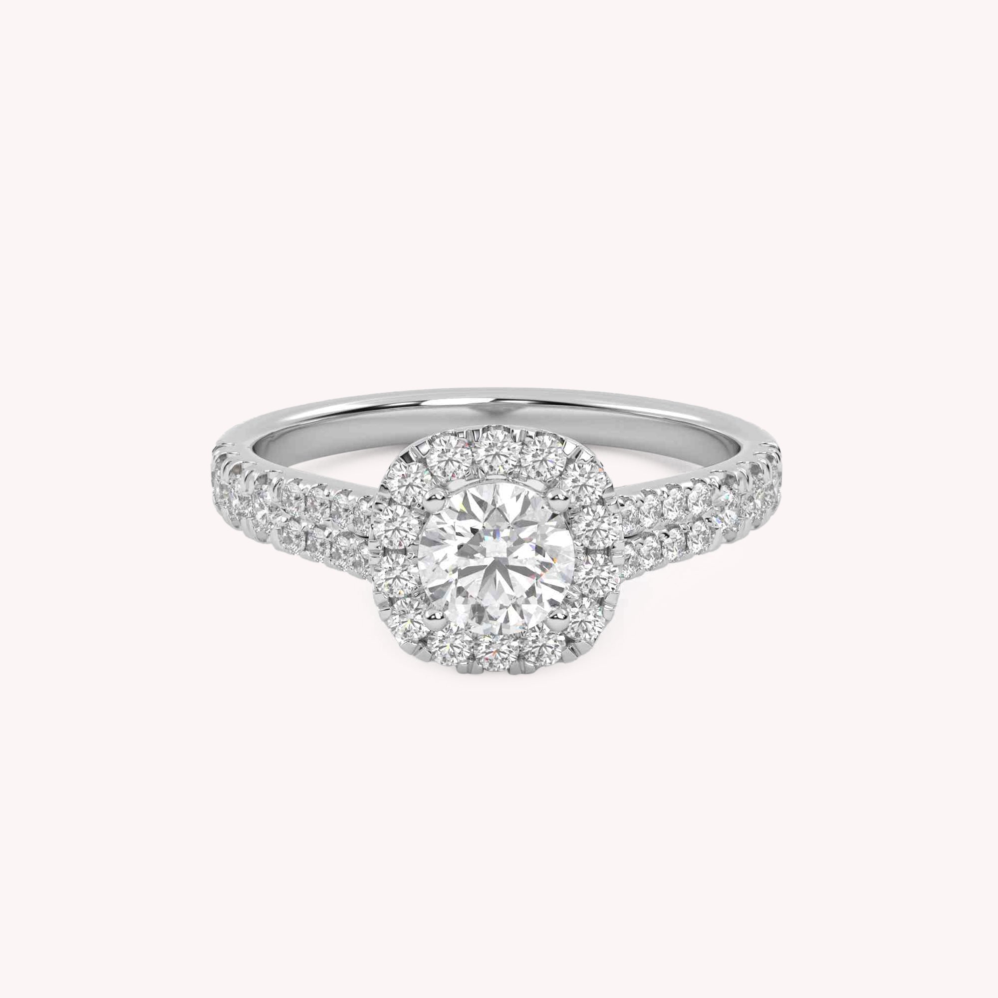 IGI Certified Round Shape Double Row Halo Solitaire Engagement Ring