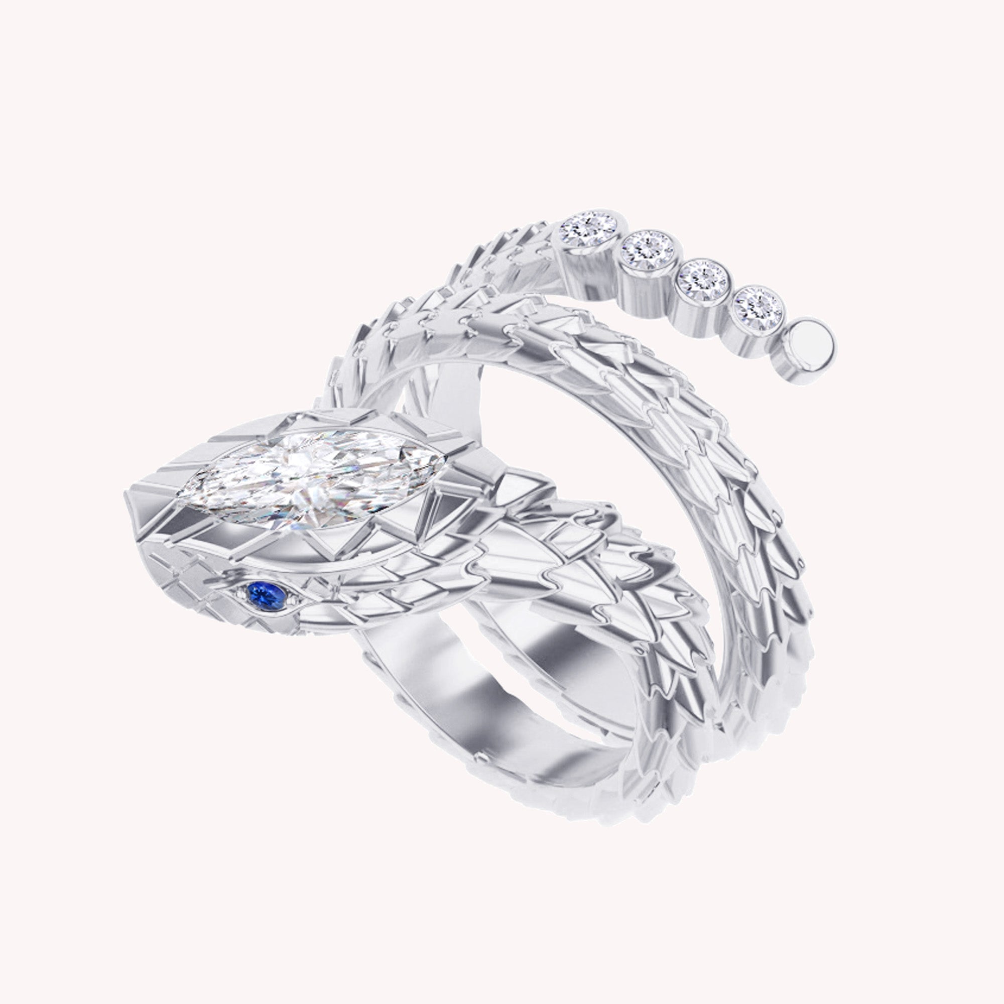 Marquise and Round Shape White Cubic Zirconia Snake Ring