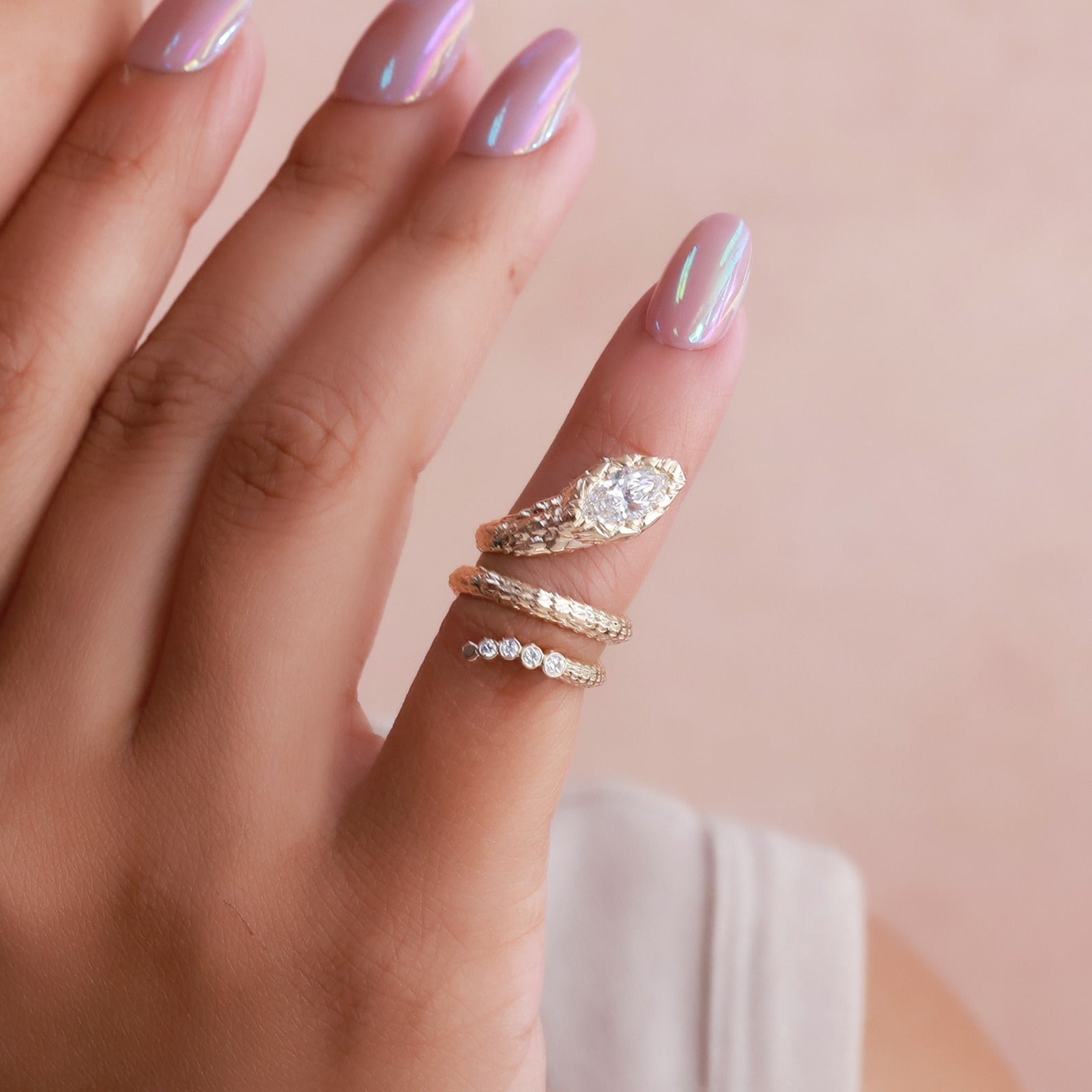 Marquise and Round Shape White Cubic Zirconia Snake Ring