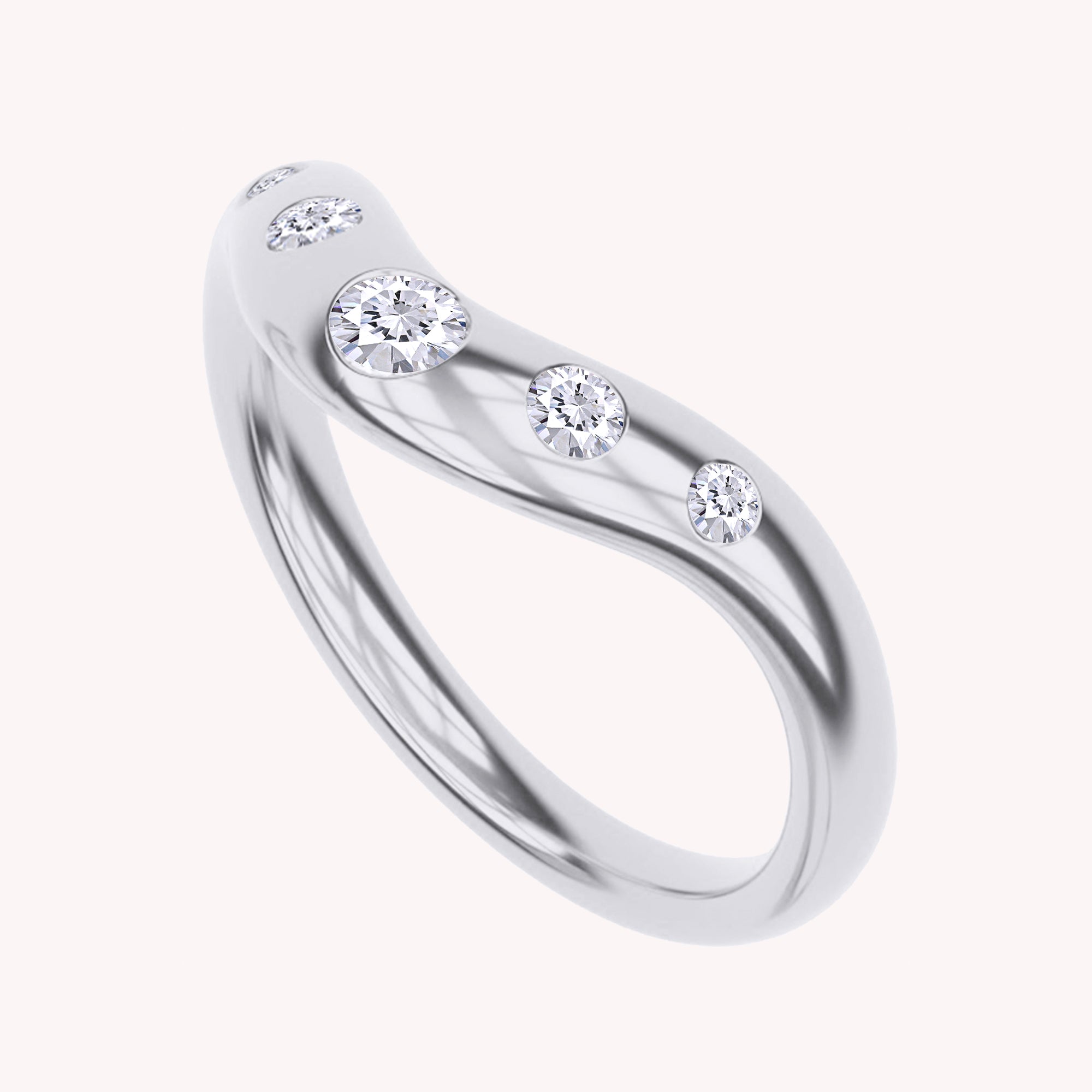 White Cubic Zirconia Curved Wedding Band Ring