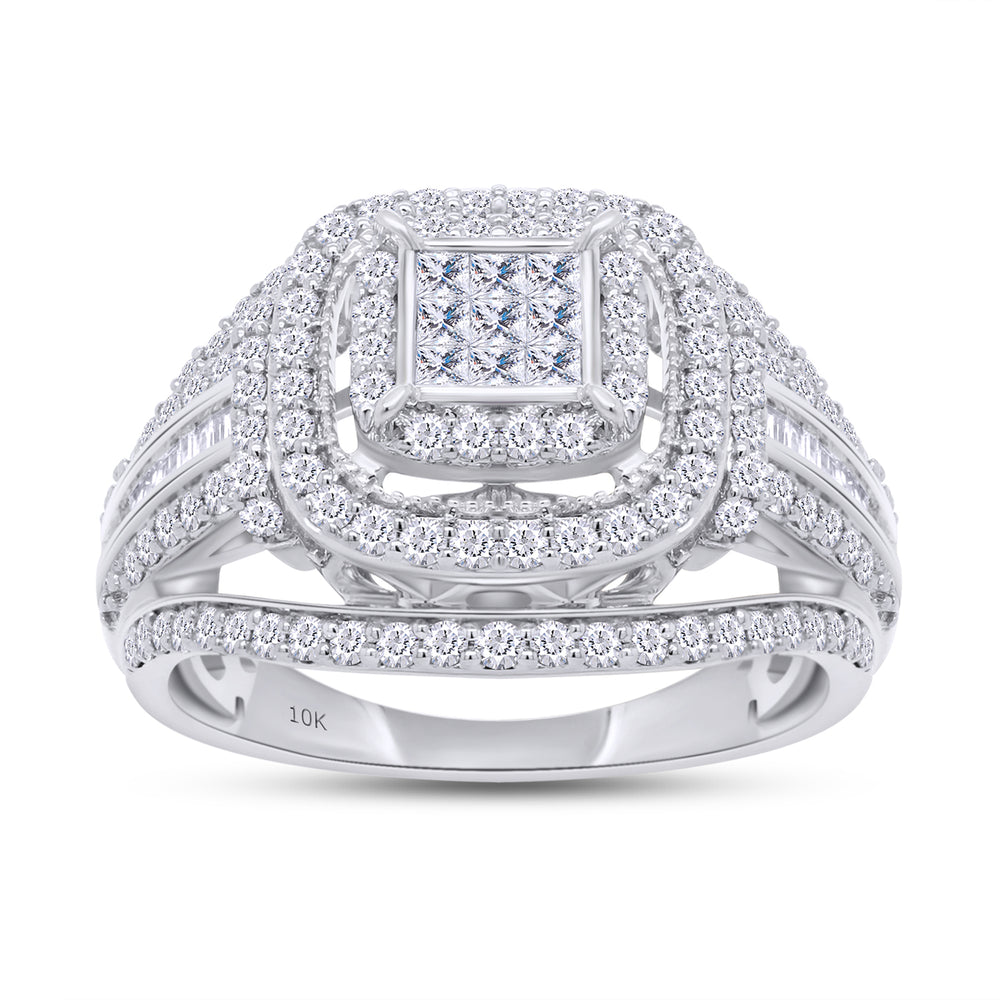 1 1/2 CT Princess, Round & Tapered Shape IGI Certified Lab Grown Diamond Double Frame Multi-Row Vintage-Style Engagement Ring For Women In 10K Or 14K Solid Gold (1.50 Cttw)