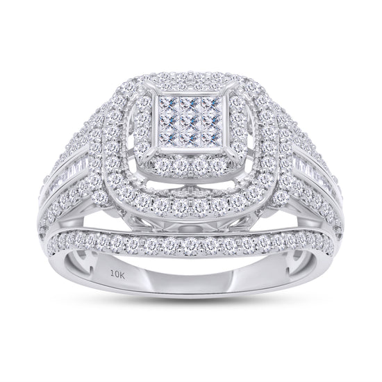 1 1/2 CT Princess, Round & Tapered Shape IGI Certified Lab Grown Diamond Double Frame Multi-Row Vintage-Style Engagement Ring For Women In 10K Or 14K Solid Gold (1.50 Cttw)