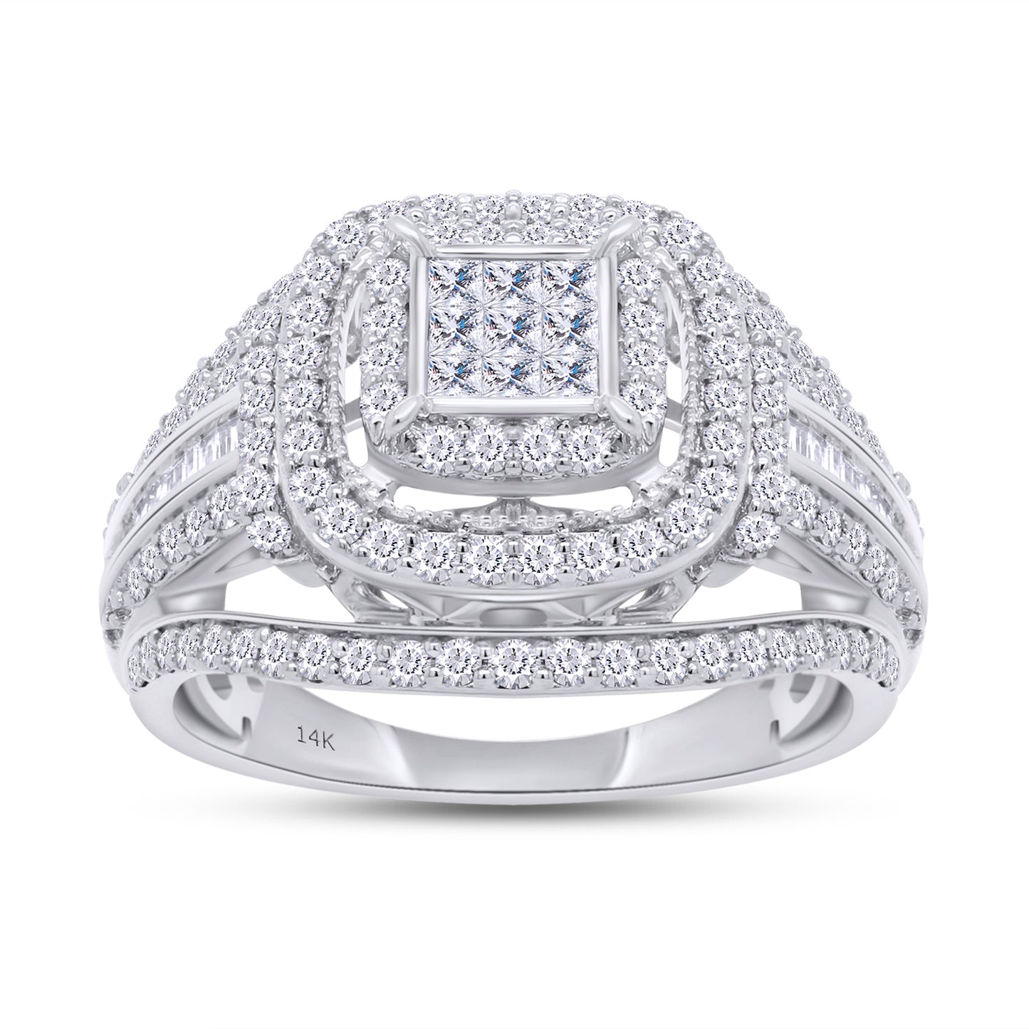 1 1/2 CT Princess, Round & Tapered Shape IGI Certified Lab Grown Diamond Double Frame Multi-Row Vintage-Style Engagement Ring For Women In 10K Or 14K Solid Gold (1.50 Cttw)