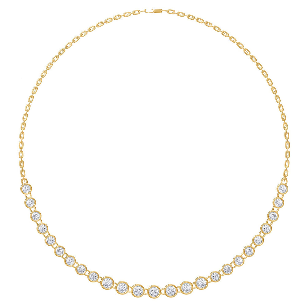 
                      
                        Round Shape Lab Created Moissanite Diamond Bezel Set Link Chain Necklace For Women In 925 Sterling Silver Or 10K Or 14K Solid Gold (7.40 Cttw)
                      
                    