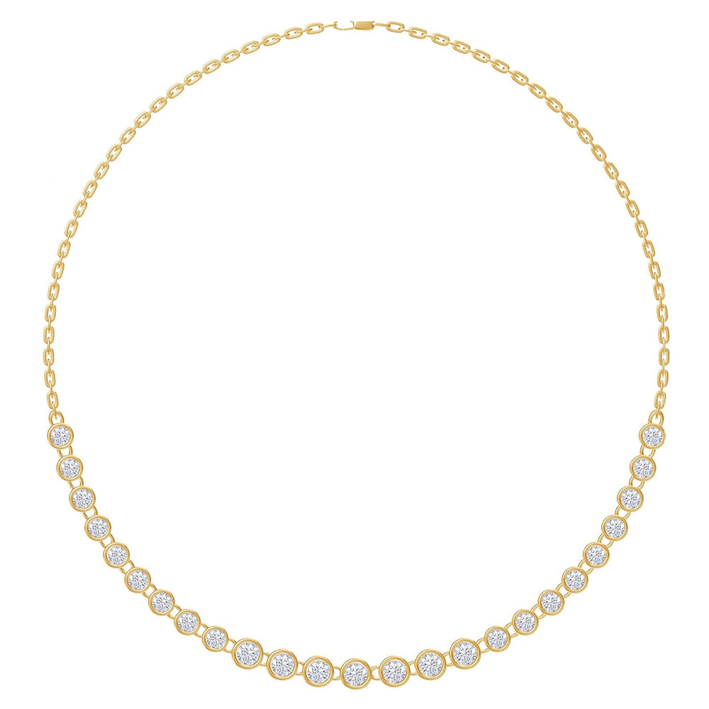 Round Shape IGI Certified Lab Grown Diamond Bezel Set Link Chain Necklace For Women In 925 Sterling Silver Or 10K Or 14K Solid Gold (8.00 Cttw)