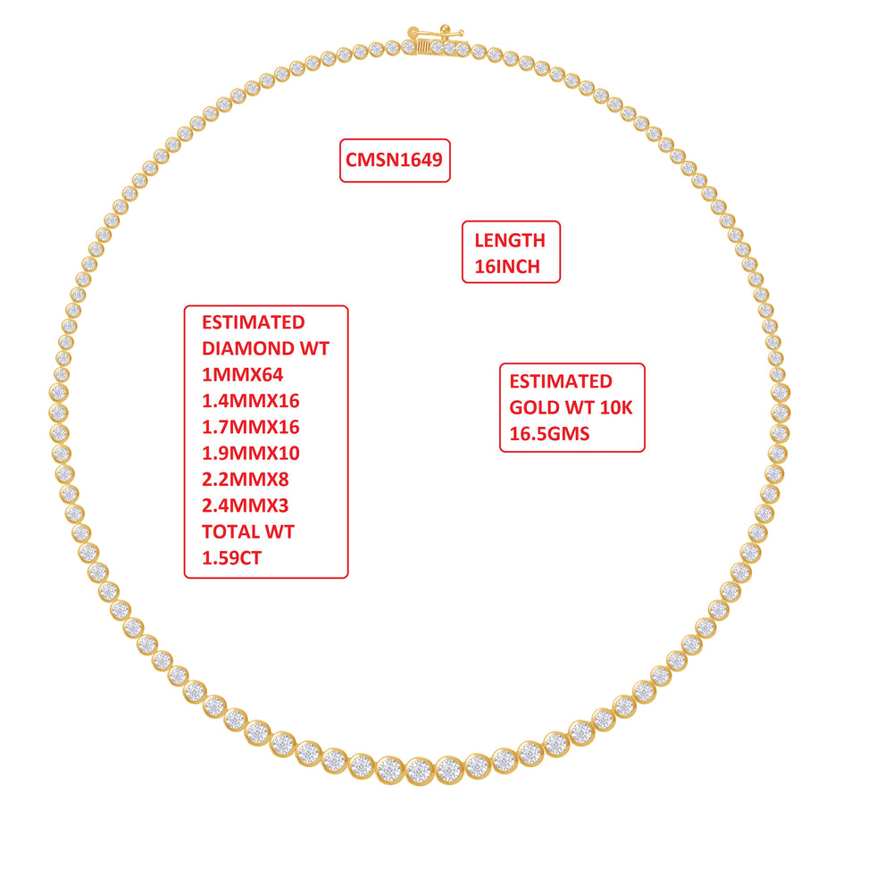 Tennis Link Chain Necklaces For Women In 10K Solid Gold 1.59 Carat Round Lab Grown Diamond Miracle Set Choker Necklace Dainty Jewelry Gifts