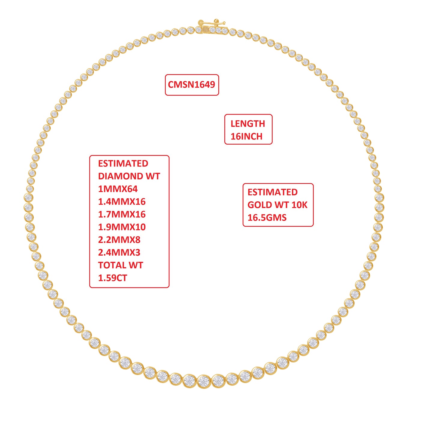 Tennis Link Chain Necklaces For Women In 10K Solid Gold 1.59 Carat Round Lab Grown Diamond Miracle Set Choker Necklace Dainty Jewelry Gifts