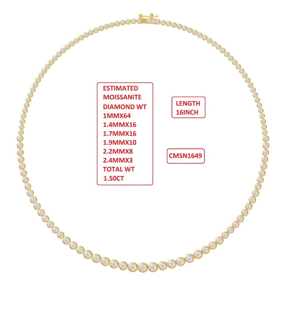 Tennis Link Chain Necklaces For Women In 10K Solid Gold 1.50 Carat Round Lab Created Moissanite Diamond Miracle Set Choker Necklace Dainty Jewelry Gifts