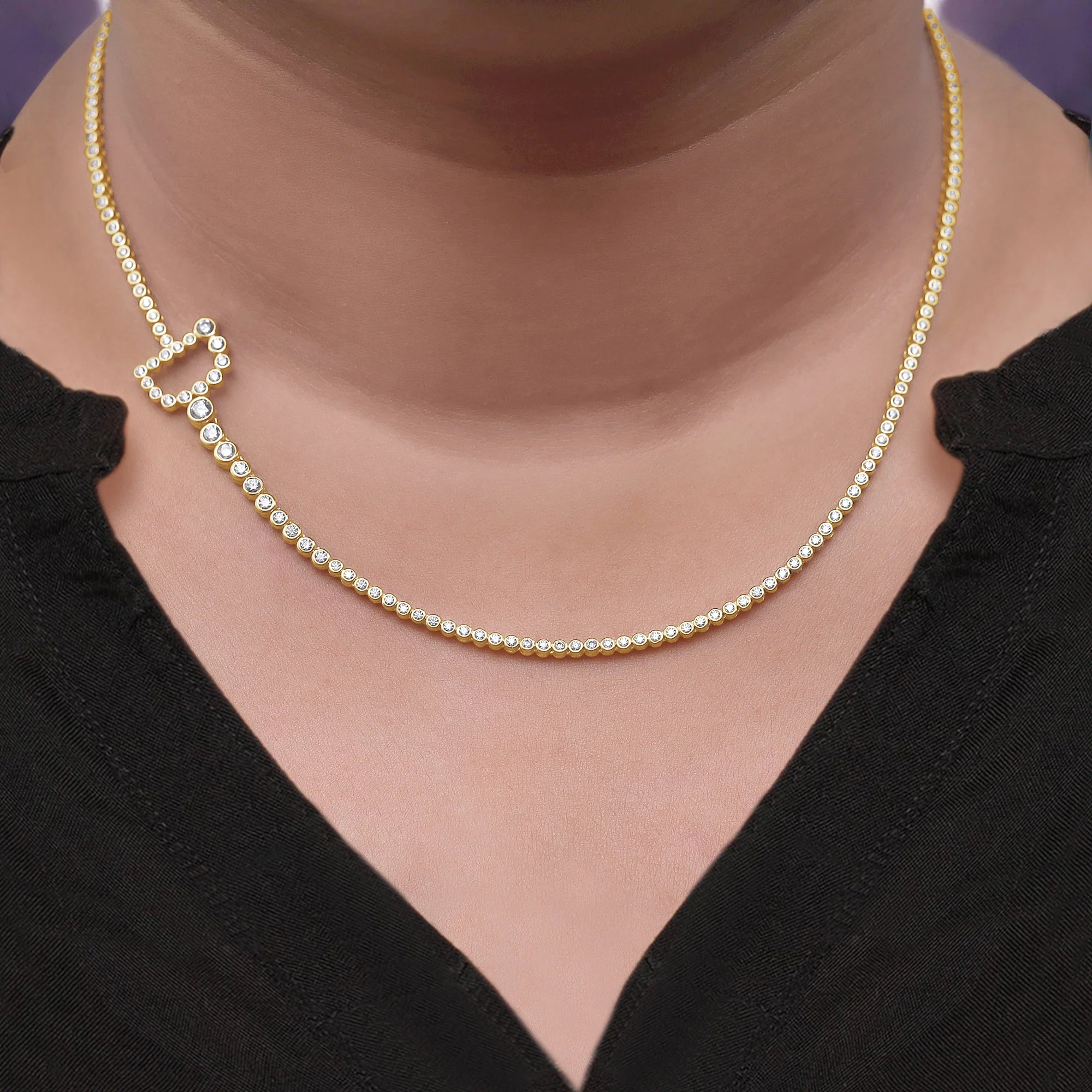 Tennis Bezel Set Initial Letter Lab Grown Diamond Necklace