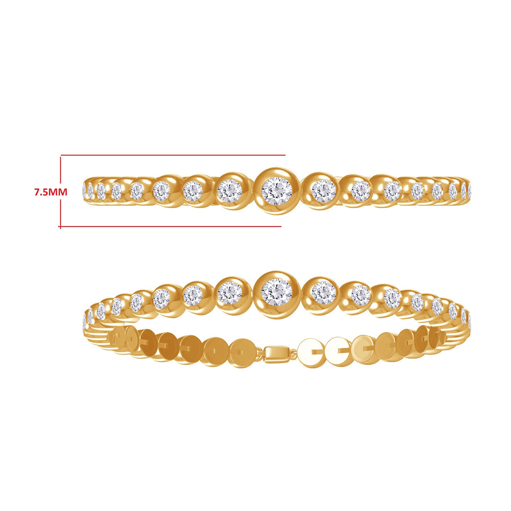 Classic Tennis Bracelet For Women In 925 Sterling Silver 7.5MM Width Round Bezel Set Sparkling White Cubic Zirconia Charm with Lobster Claw Clasp Jewelry for Gift